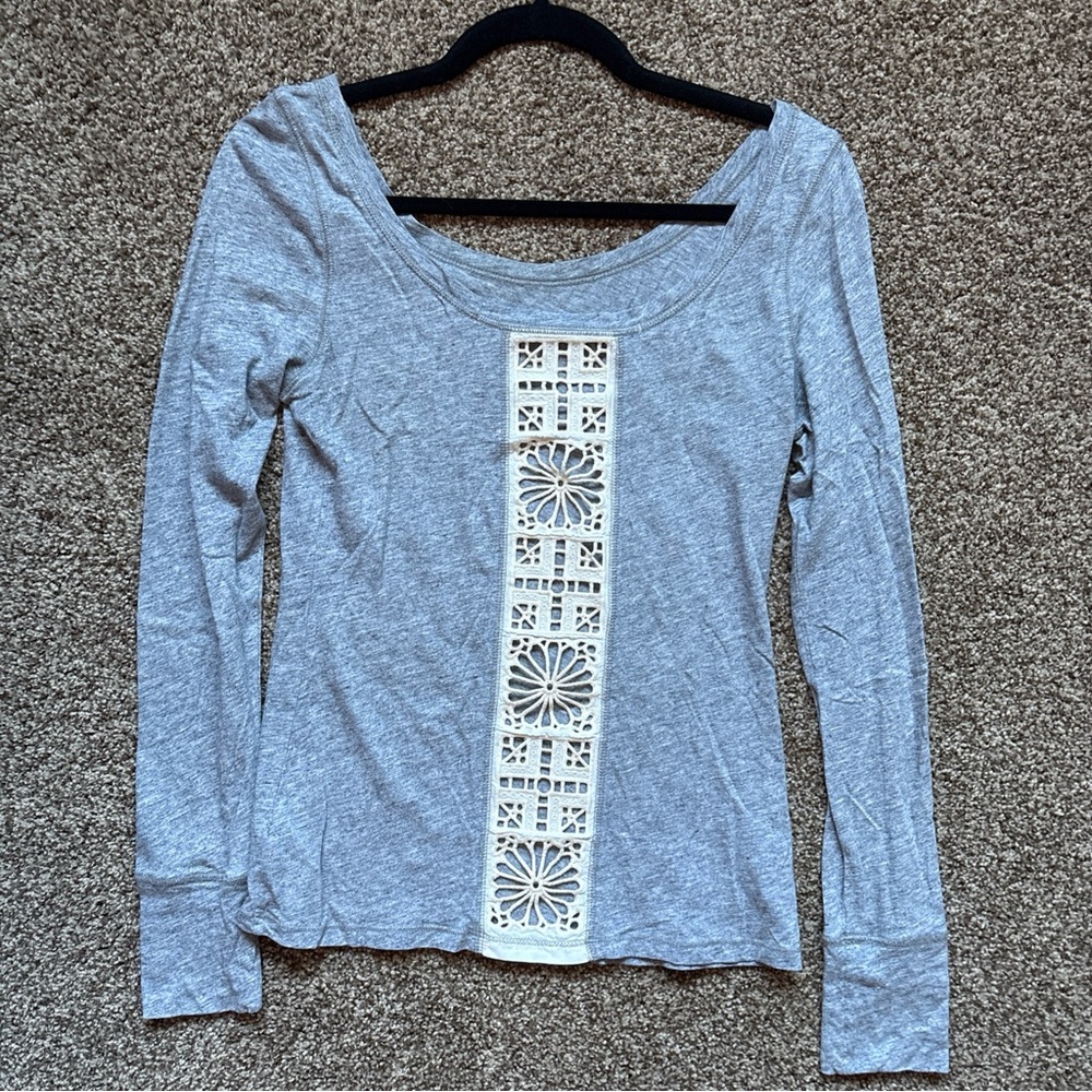 Saturday Sunday Anthropologie Lace Back Grey Long Sleeve Shirt, Size S